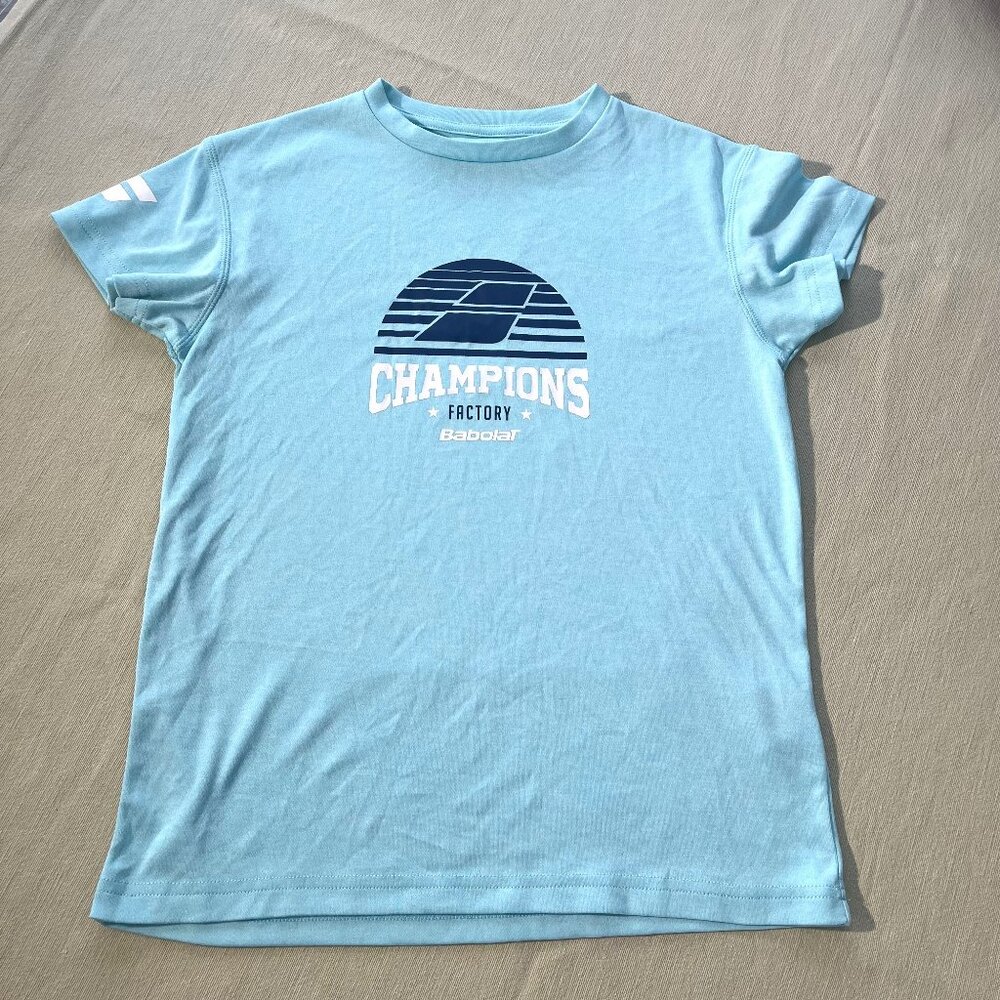 Babolat Boy's Exercise "Champion Factory" Graphic Tennis Tee Angel Blue Heather